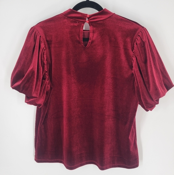 Koko + Mason Women's Burgundy Velvet High Neck Balloon Sleeve Top Blouse Size L - Picture 3 of 5